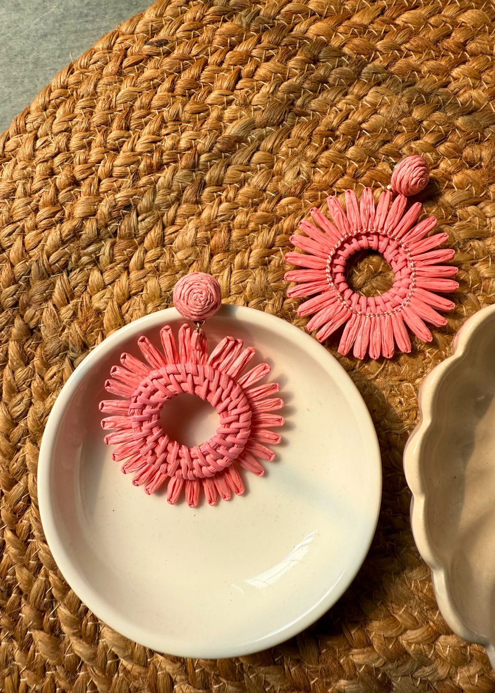 Jute Bloom Earrings - Pink handmade in India