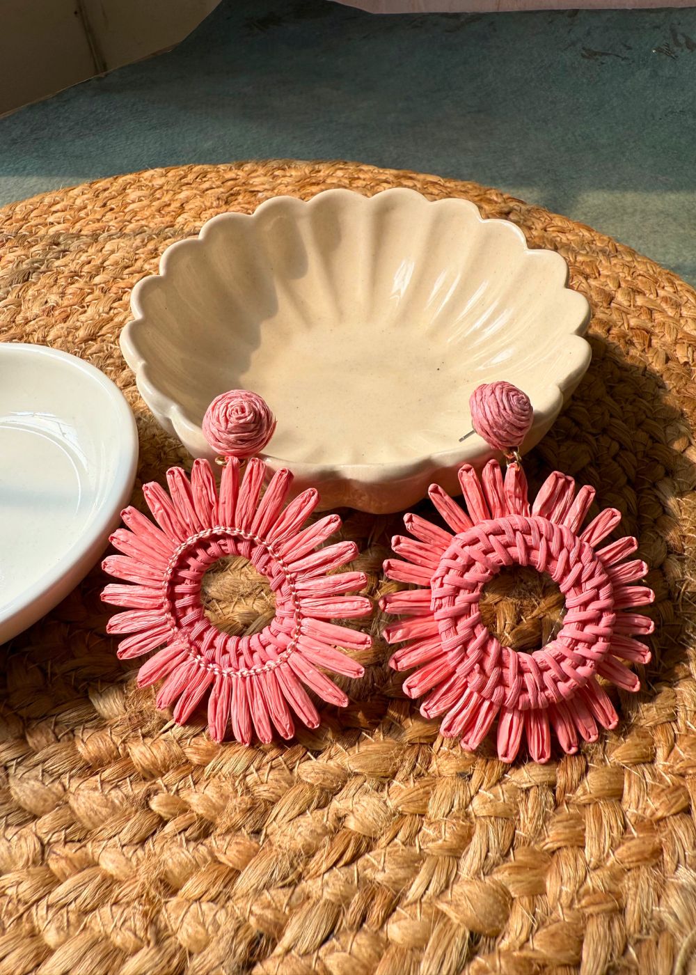 Jute Bloom Earrings - Pink with Pink color
