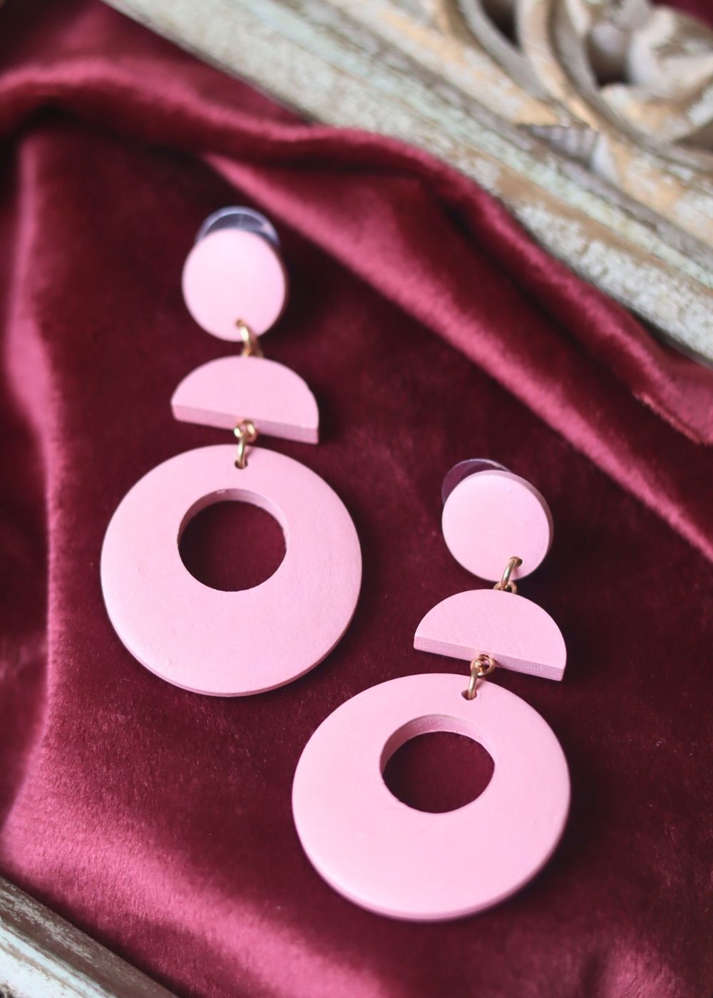 Dangling Pink Earrings made by plastic