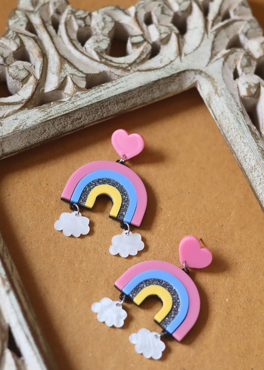 Rainbow Love Earrings made by plastic