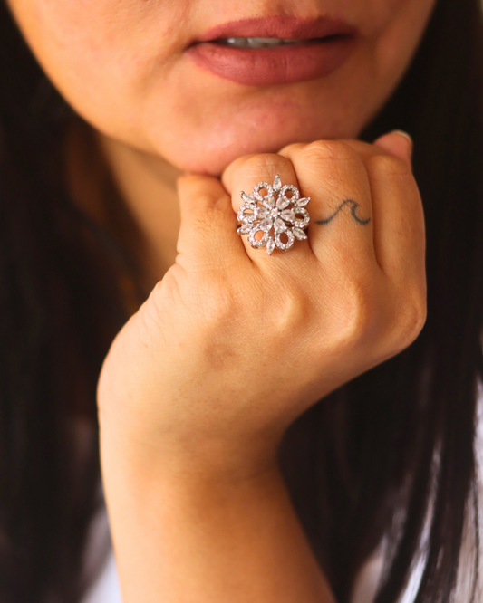Floral Elegance AD Adjustable Ring
