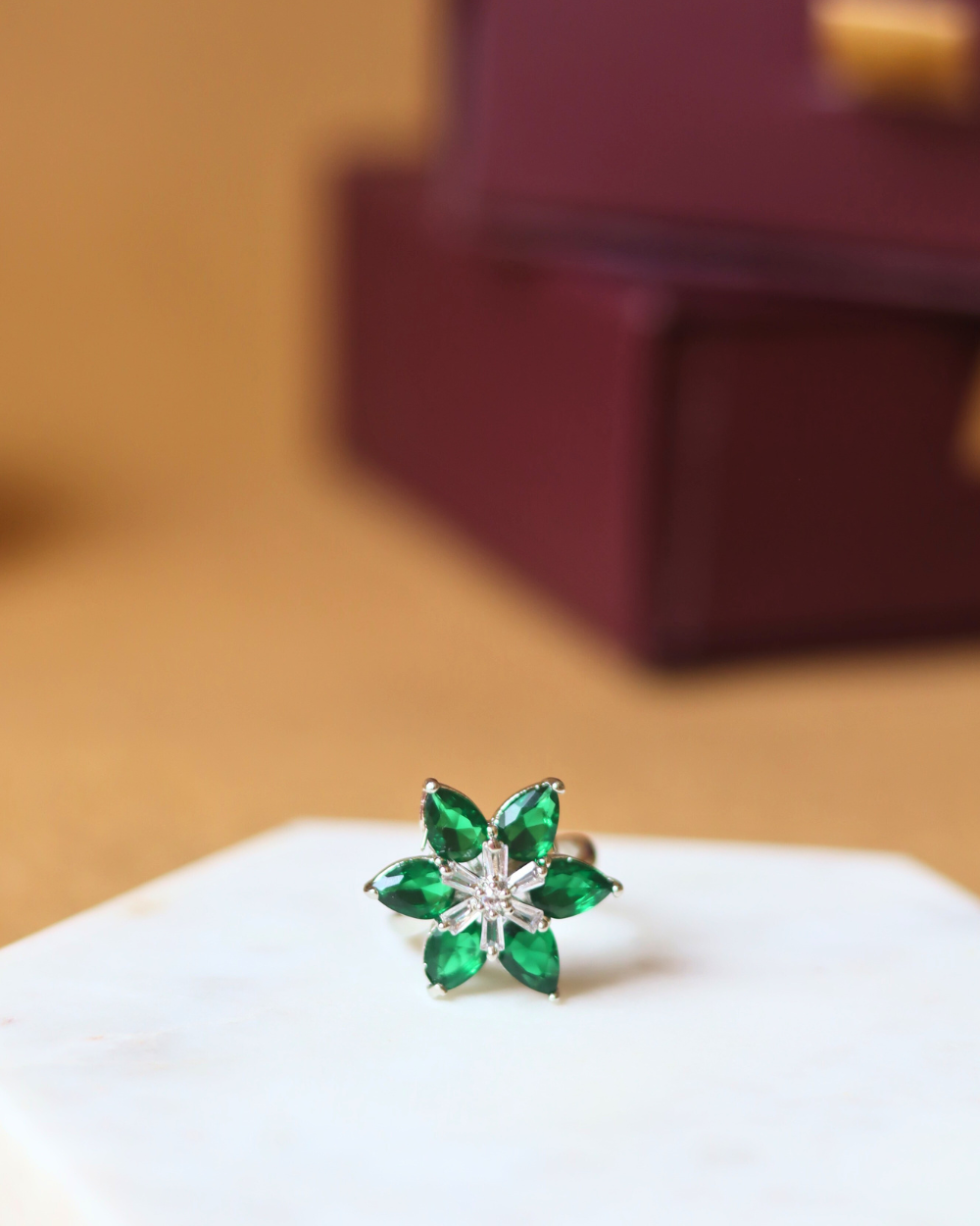 Emerald Floral Ring