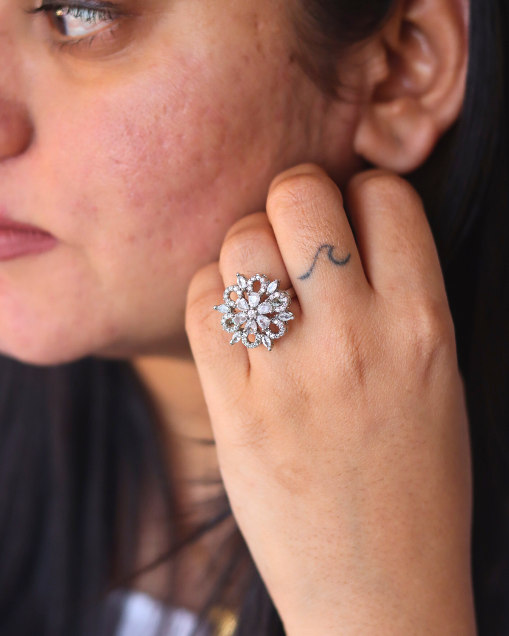 Floral Elegance AD Adjustable Ring