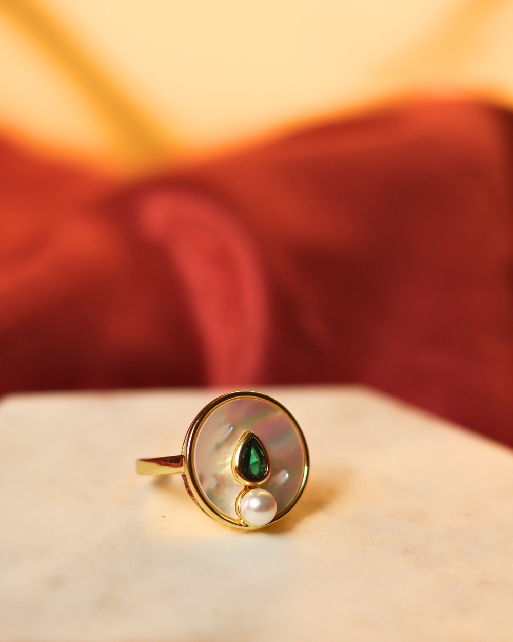 Emerald Pearl Luna Ring
