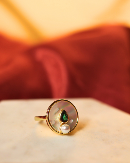Emerald Pearl Luna Ring