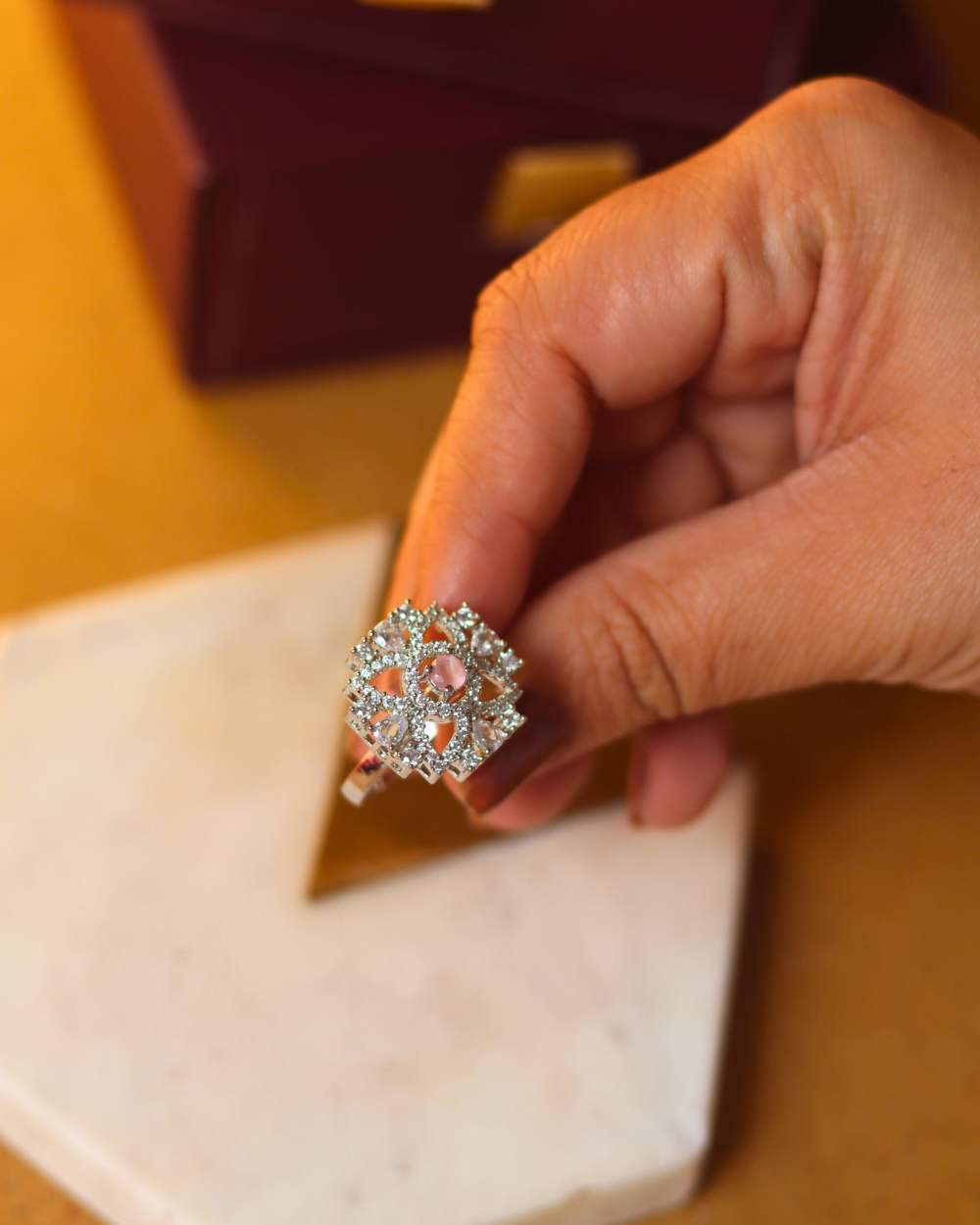 Luxurious White American Diamond Adjustable Ring