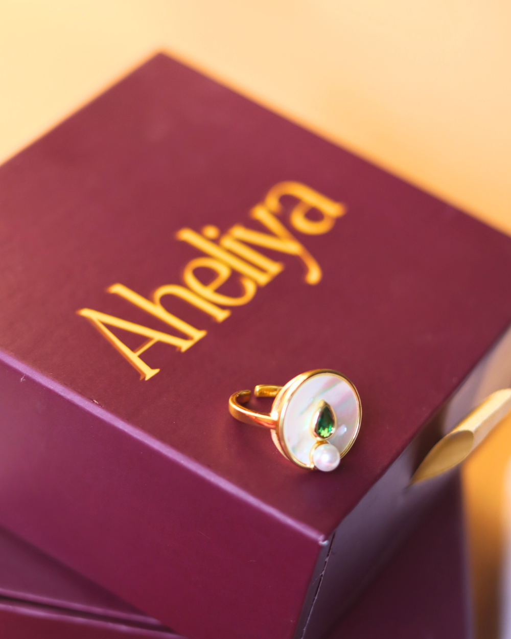 Emerald Pearl Luna Ring