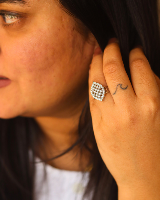 Stylish White AD Adjustable Ring