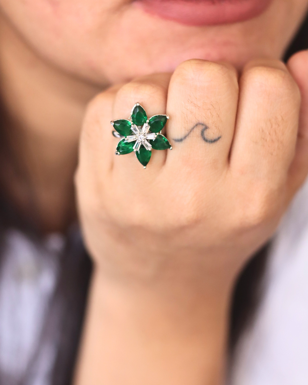 Emerald Floral Ring