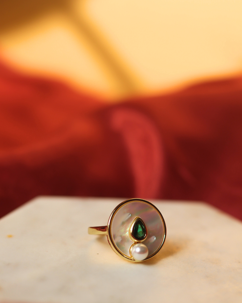 Emerald Pearl Luna Ring