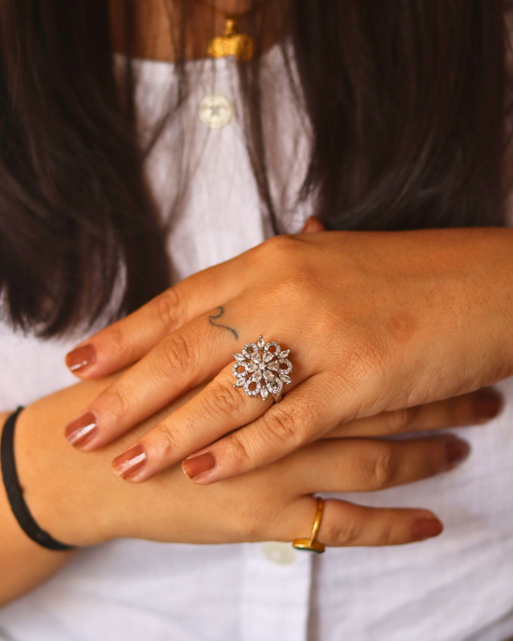 Floral Elegance AD Adjustable Ring