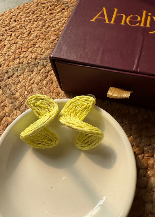 Twisted Fun - Yellow Earrings made by jute, handmade in India