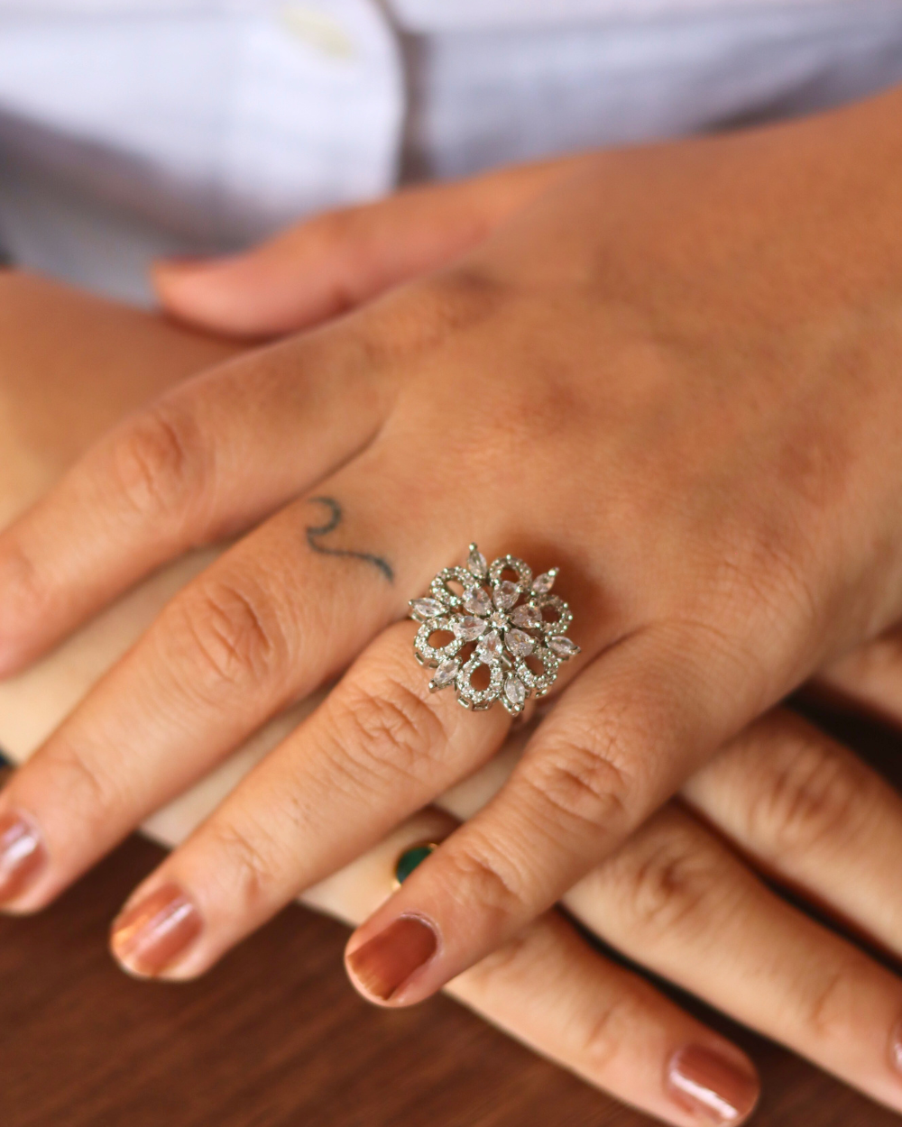 Floral Elegance AD Adjustable Ring
