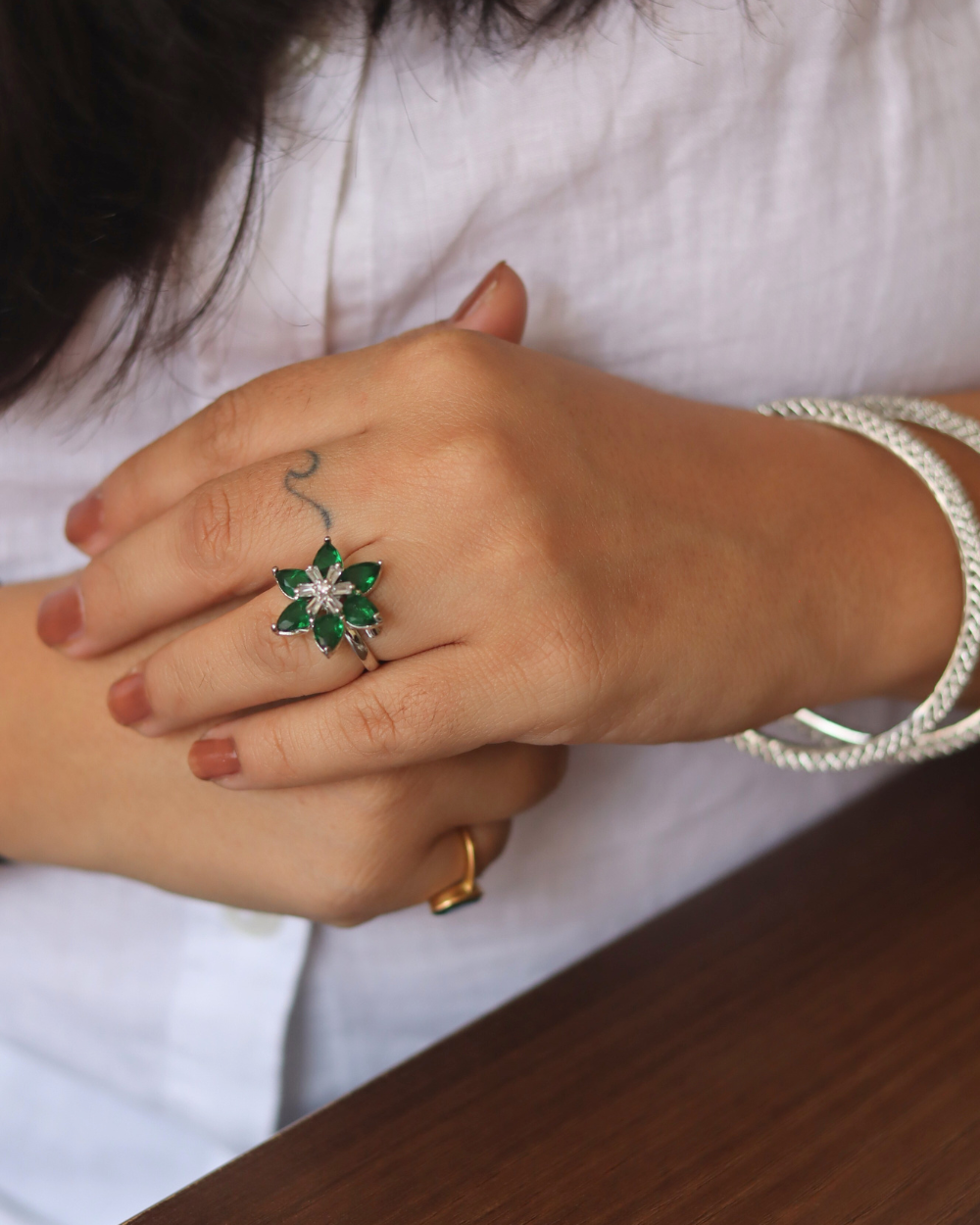 Emerald Floral Ring