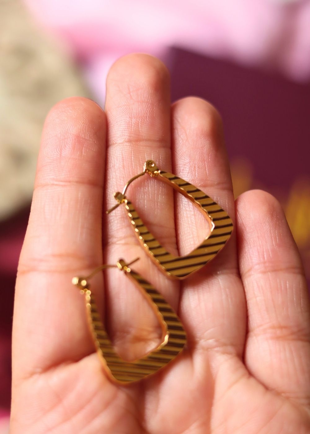 waterproof Glittery Gold Layered Drop Earrings 