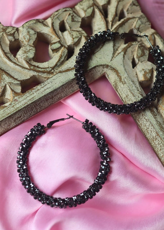 Anti tarnish Beaded Black Statement Earrings