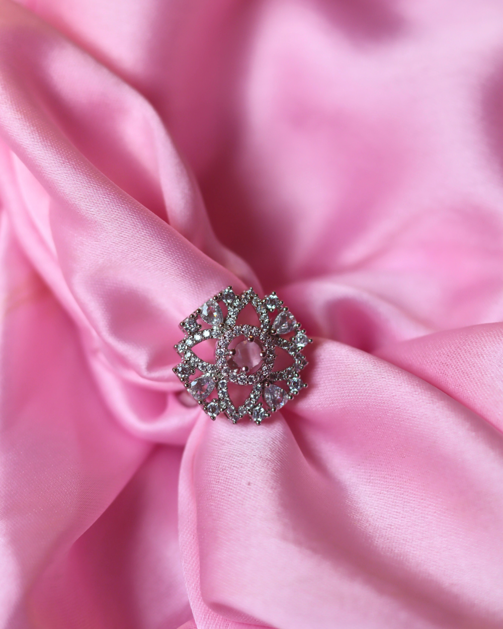 Luxurious White American Diamond Adjustable Ring