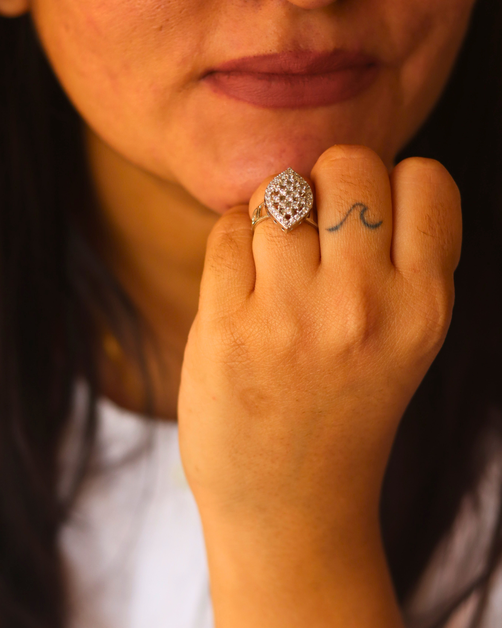 Stylish White AD Adjustable Ring