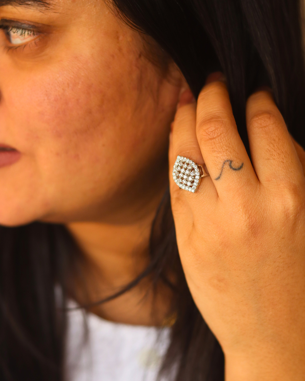 Stylish White AD Adjustable Ring
