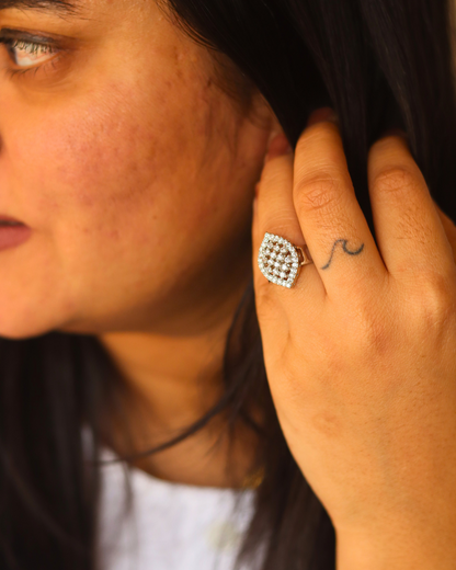 Stylish White AD Adjustable Ring