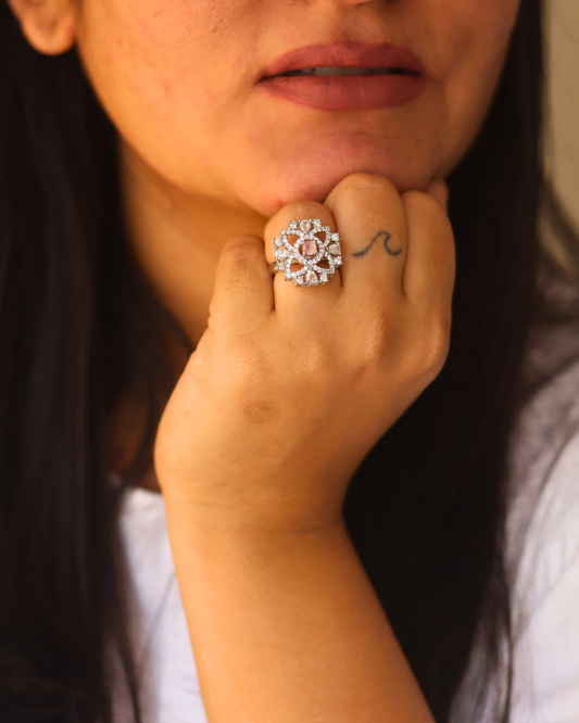 Luxurious White American Diamond Adjustable Ring