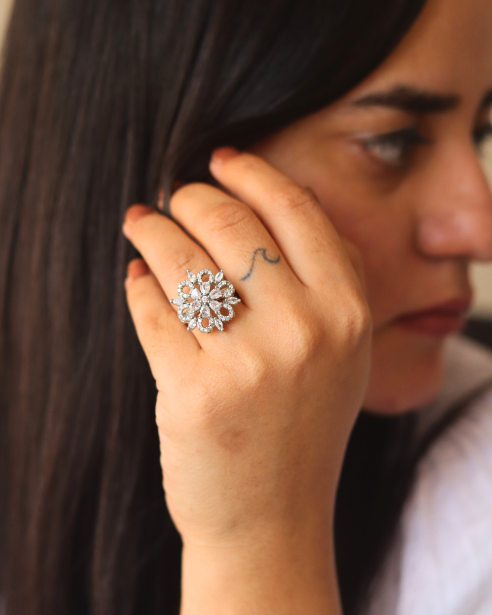 Floral Elegance AD Adjustable Ring