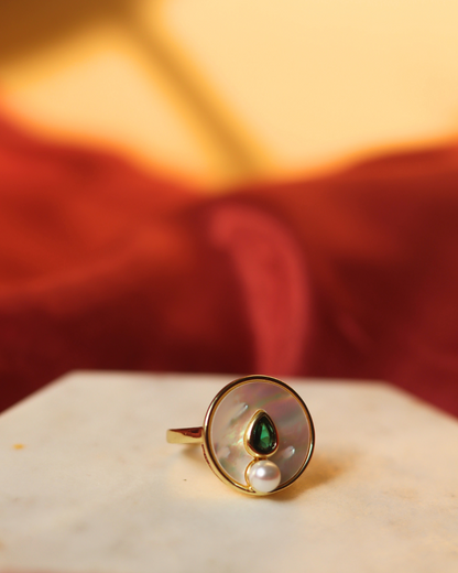 Emerald Pearl Luna Ring