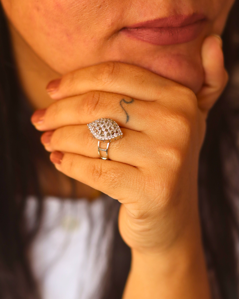 Stylish White AD Adjustable Ring