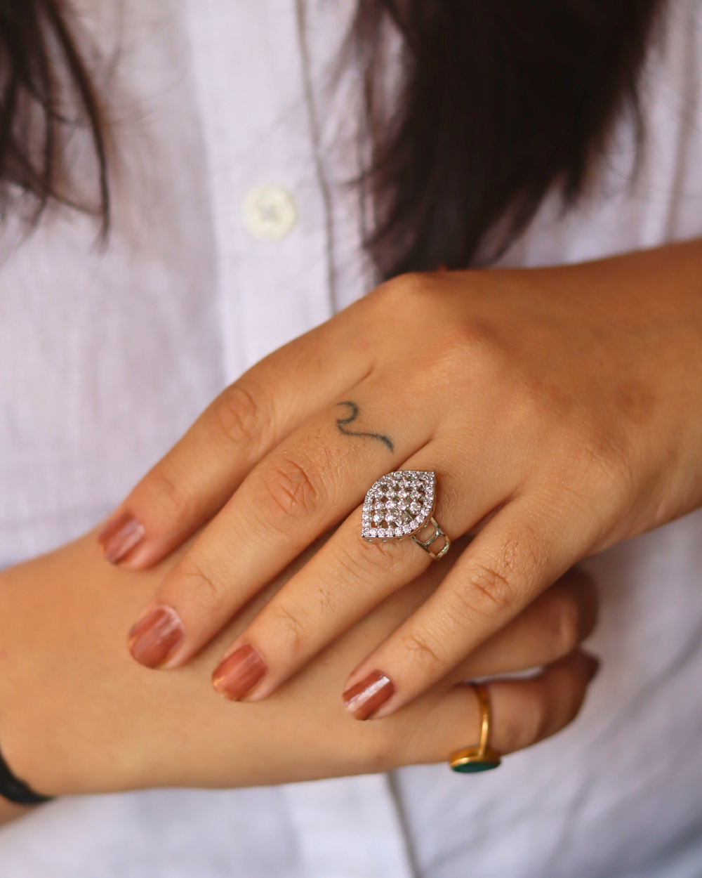 Stylish White AD Adjustable Ring