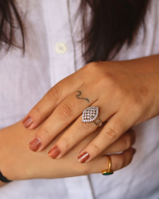 Stylish White AD Adjustable Ring