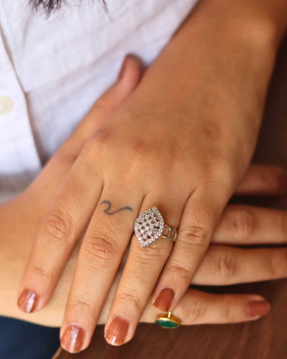 Stylish White AD Adjustable Ring