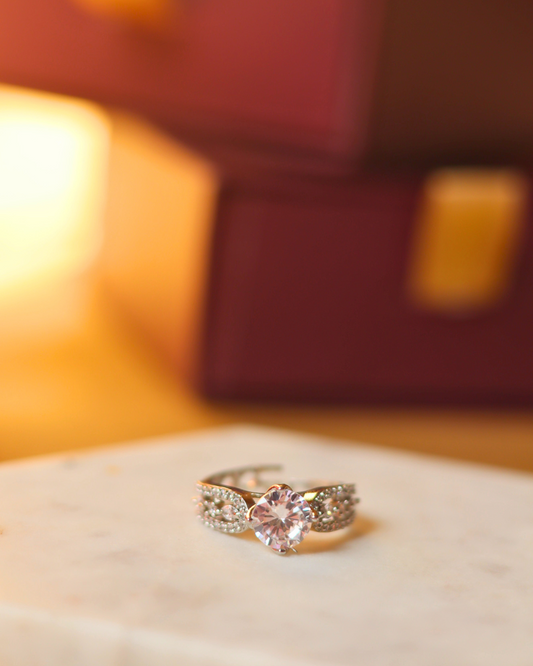 Dreamy White Solitare American Diamond Adjustable Ring